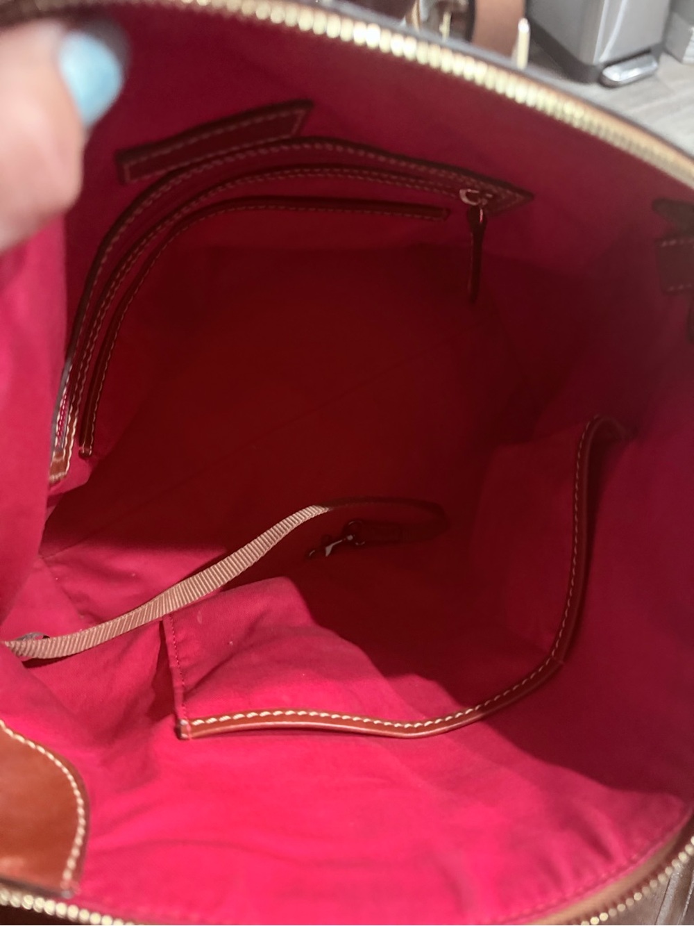 Dooney & Bourke Dark Brown Pebbled Leather Satchel with Tan Accents - Picture 5 of 6